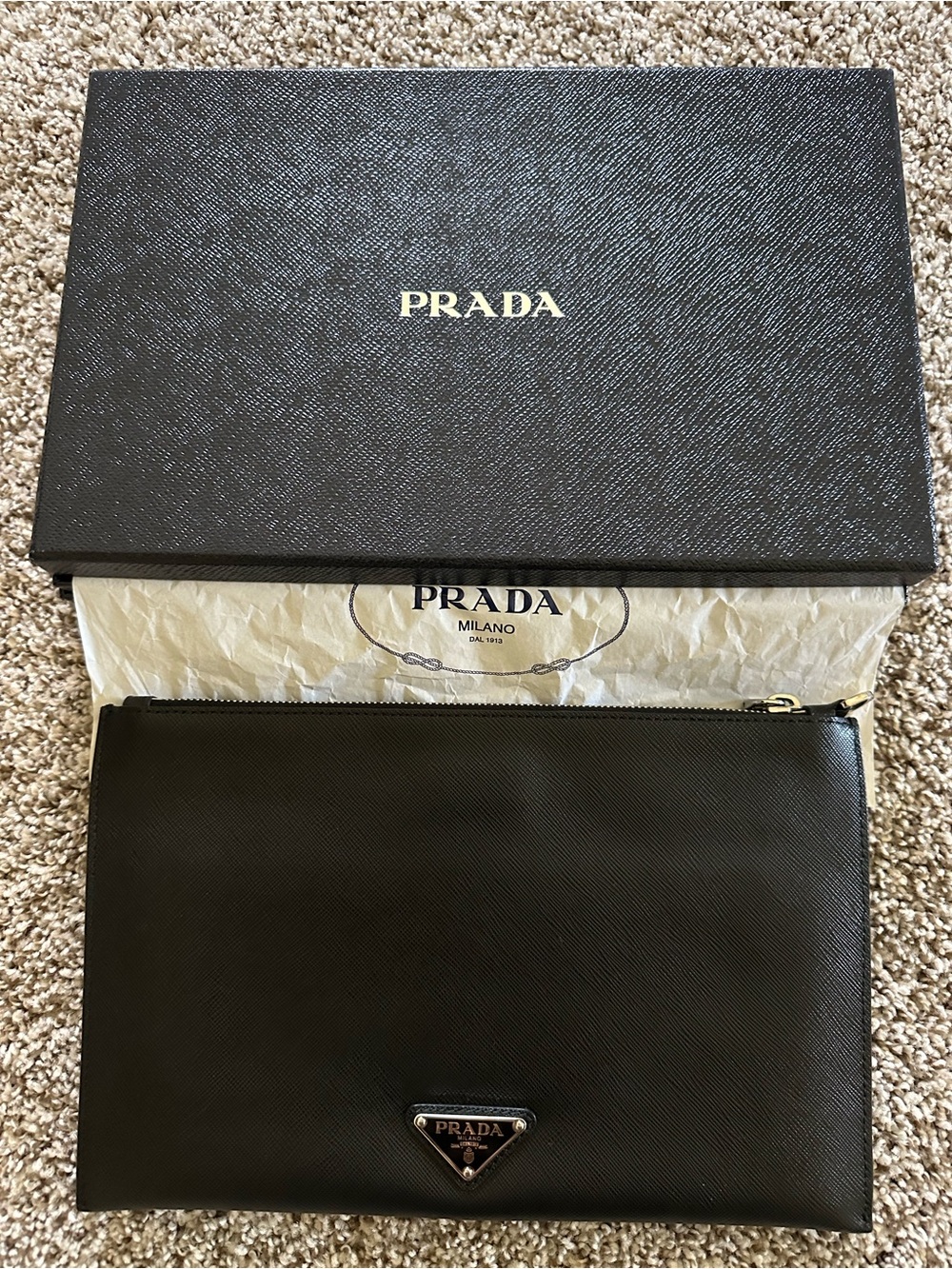 PRADA Saffiano Leather Clutch with Box; EUC